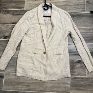 Old Navy Linen Blend Blazer Jacket One Button Front Pockets Cream XS